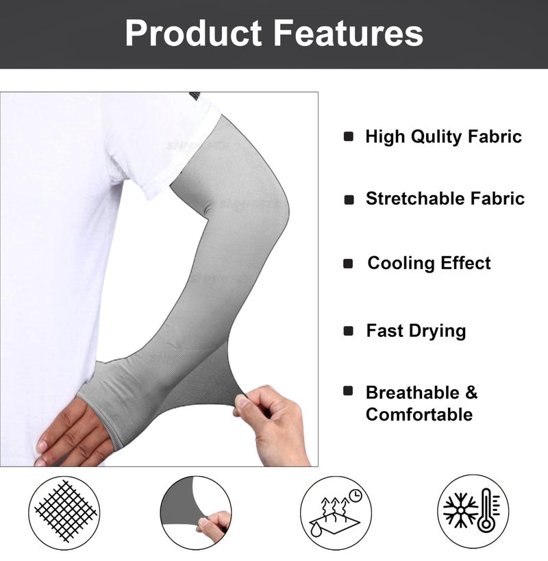 SNMMIFER UV Protection Arm Sleeves with Thumb Holes, Nylon Sun Protection Hand Cover for Running and Cycling, Unisex (1 Pair-Grey) - Image 3