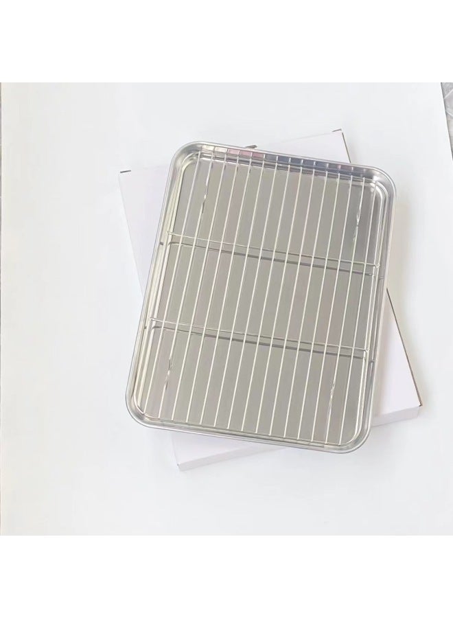 304, 201 Stainless Steel Flat-bottomed Square Plate Baking Cold Plate Baking Plate With Mesh Rack-Specifications:304 Disc Strip Type 26*20*2.5 - Image 3