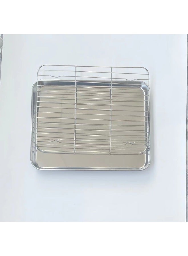 304, 201 Stainless Steel Flat-bottomed Square Plate Baking Cold Plate Baking Plate With Mesh Rack-Specifications:304 Disc Strip Type 26*20*2.5 - Image 4