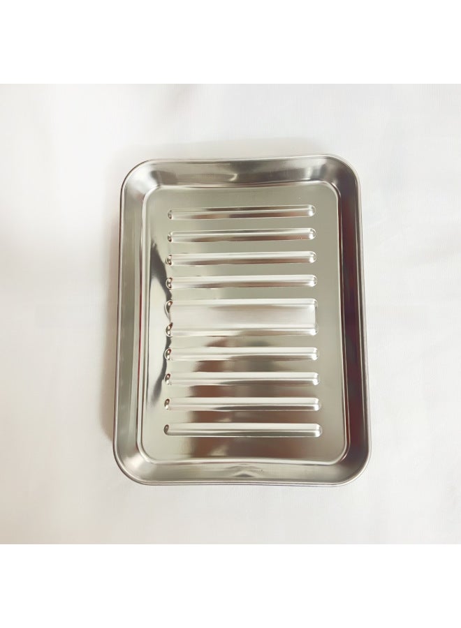 304, 201 Stainless Steel Flat-bottomed Square Plate Baking Cold Plate Baking Plate With Mesh Rack-Specifications:304 Disc Strip Type 26*20*2.5 - Image 1