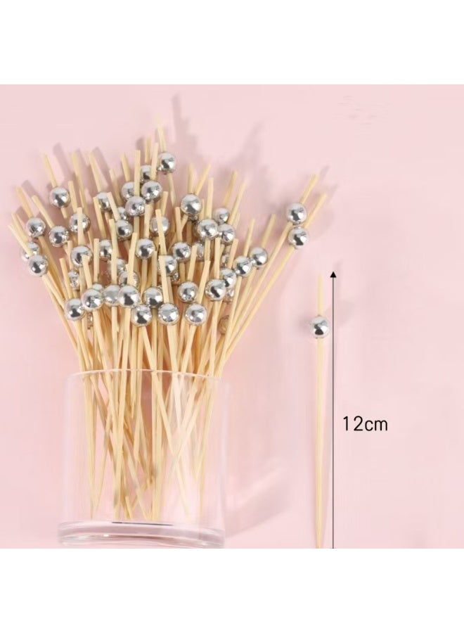 200 Pieces Fruit Picks, Fancy Toothpicks for Appetizers, Decorative Skewers for Appetizers Drinks Party Fruits, 4.7 Inch Long Wooden Bamboo Golden Ball Food Sticks, Charcuterie Board Accessories  - Image 2