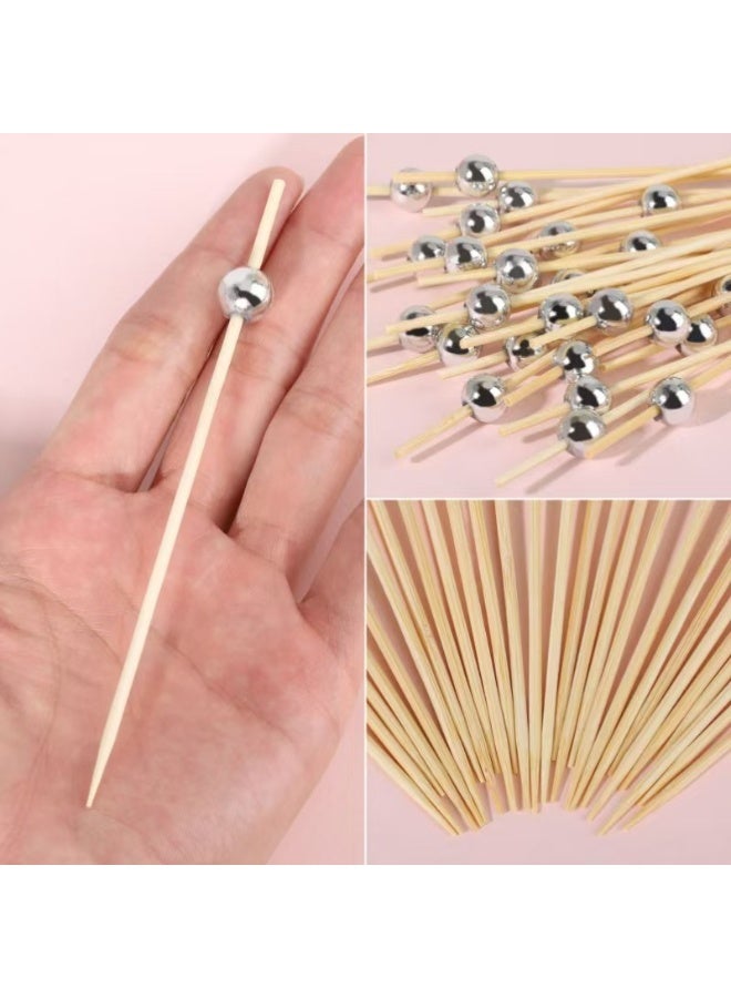 200 Pieces Fruit Picks, Fancy Toothpicks for Appetizers, Decorative Skewers for Appetizers Drinks Party Fruits, 4.7 Inch Long Wooden Bamboo Golden Ball Food Sticks, Charcuterie Board Accessories  - Image 4