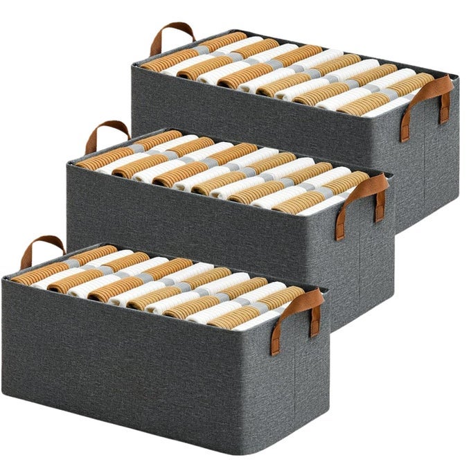 26 LITER WARDROBE ORGANIZER FOR CLOTHES WITH METAL FRAME RECTANGLE STORAGE BASKETS FOR CLOTHING FABRIC STORAGE BOX WITH HANDLES SHELF BASKET FOR STORAGE CLOTHES PACK OF 3