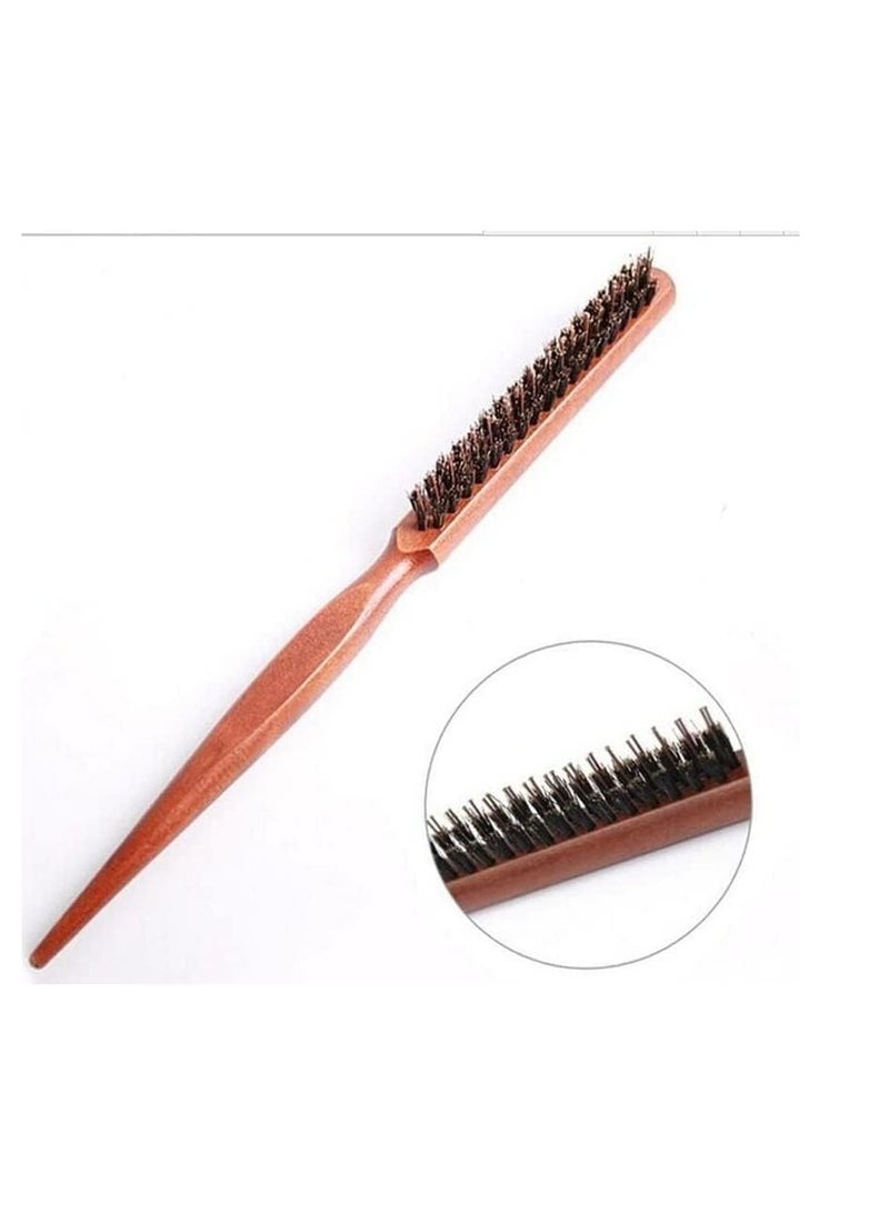فرشاة شعر بمقبض خشبي للحلاقة، خشبية مضادة للتساقط، مستديرة للشعر، مشط شعر من النايلون بشعيرات - Image 3