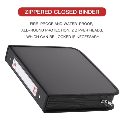 ZOOPIP Fireproof 3 Ring Binder with Zipper, 2.5 Inch D Rings Hold up 650 Sheets of 8.5" x 11" (A4), Compatible with Clear Page Protectors, Built-in net and Pen Holder (1 Pcs, Black, 2.5") - Image 4