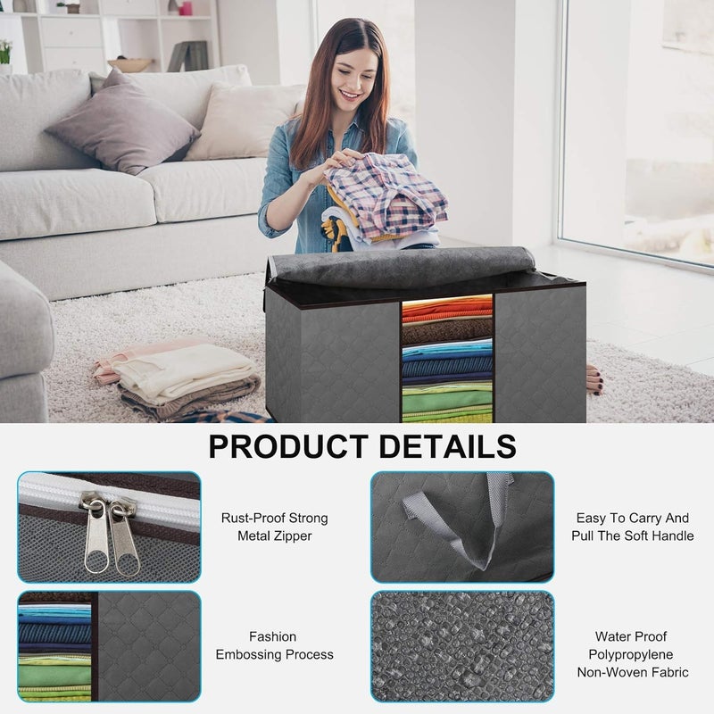 Maigacy 90L Clothes Storage Bags 4Pack Large Capacity Storage Boxes with Lid Foldable Storage Bags with Reinforced Handle for Moving House with Durable Handles for Clothing Duvet Bedding Pillows - Image 3