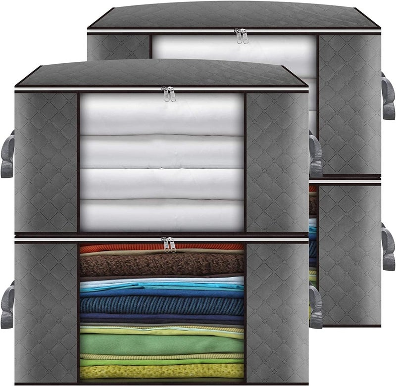 Maigacy 90L Clothes Storage Bags 4Pack Large Capacity Storage Boxes with Lid Foldable Storage Bags with Reinforced Handle for Moving House with Durable Handles for Clothing Duvet Bedding Pillows - Image 1