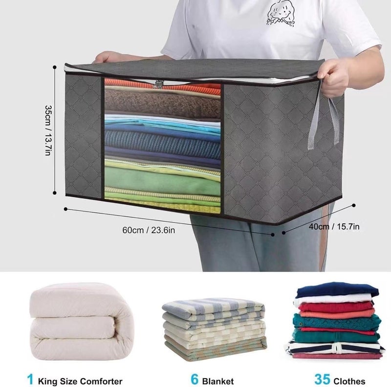 Maigacy 90L Clothes Storage Bags 4Pack Large Capacity Storage Boxes with Lid Foldable Storage Bags with Reinforced Handle for Moving House with Durable Handles for Clothing Duvet Bedding Pillows - Image 2