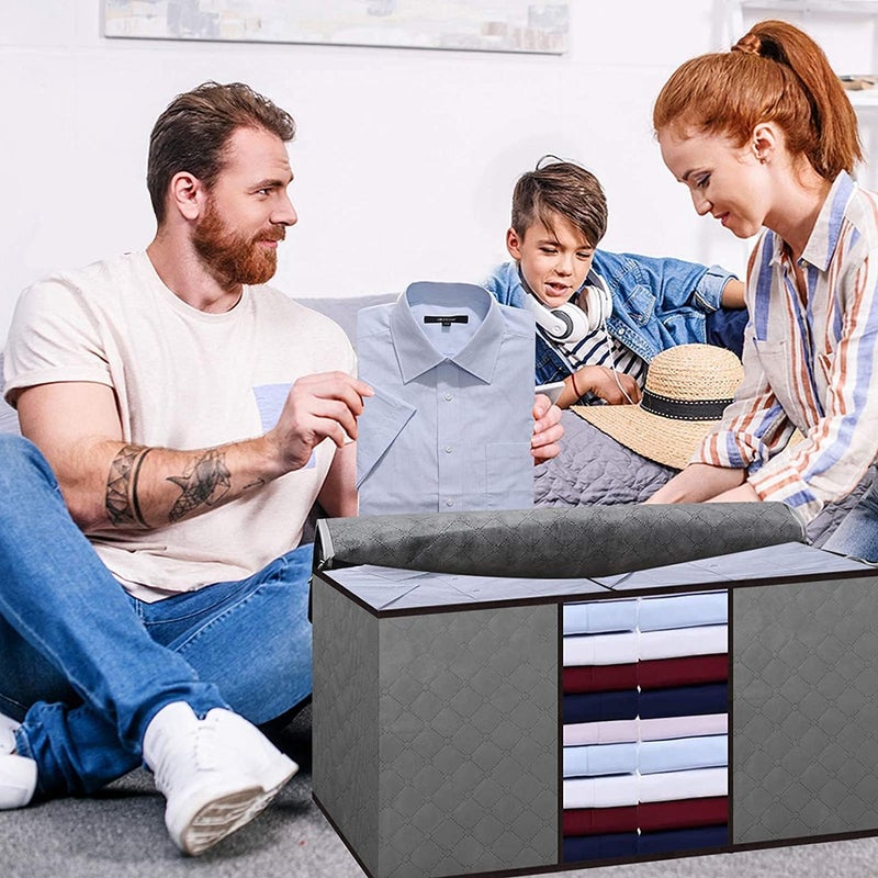 Maigacy 90L Clothes Storage Bags 4Pack Large Capacity Storage Boxes with Lid Foldable Storage Bags with Reinforced Handle for Moving House with Durable Handles for Clothing Duvet Bedding Pillows - Image 5