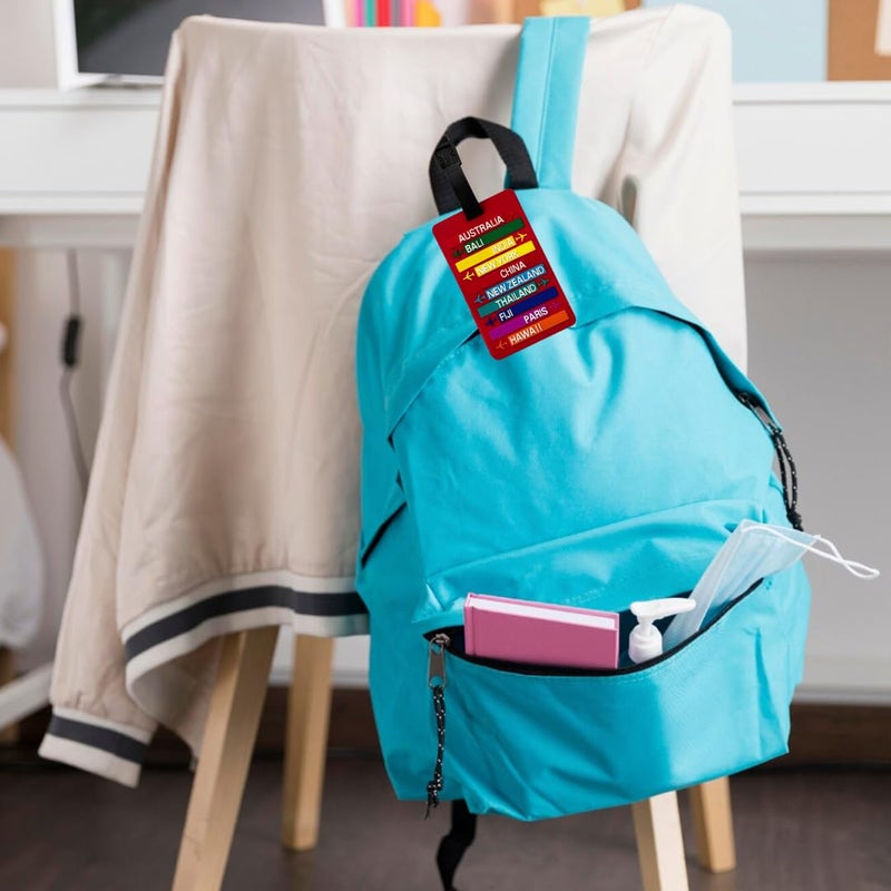 Eitheo بطاقات أمتعة للأطفال بطاقات أمتعة مع اسم وعنوان | بطاقات أمتعة سيليكون للحقائب، بطاقات لتحديد الحقائب/حقائب المدرسة ملونة متعددة (بطاقة الدولة) - Image 3