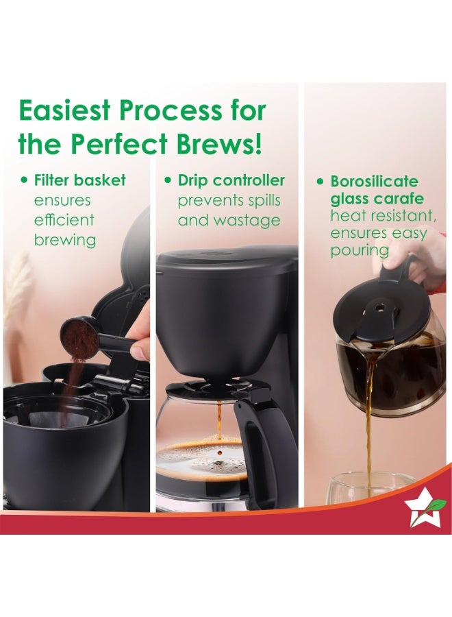 Wonderchef Swift Brew Coffee Machine for Home | 650W | Brew 6 Cups at a Time | Anti-Drip System | Keep Warm Plate | Borosilicate Glass Carafe | Compact Design | 2-Year Warranty - Image 3