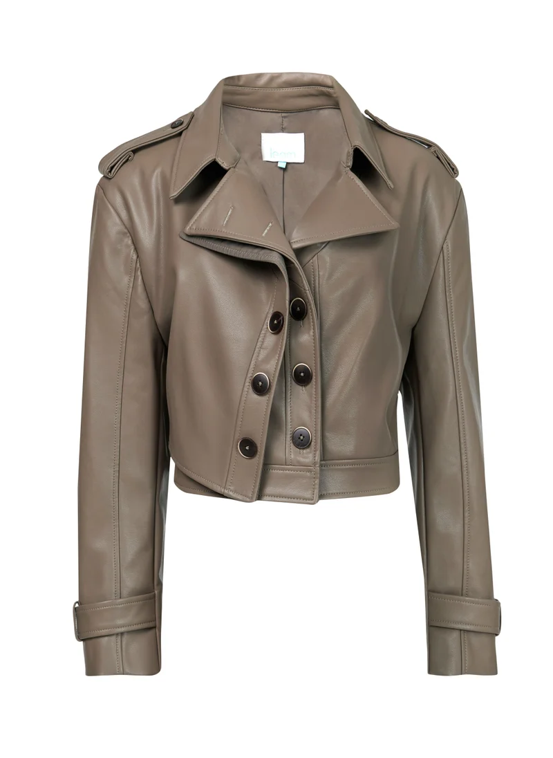 Leem  Faux Leather Cropped Biker Jacket for Women | Best Price UAE