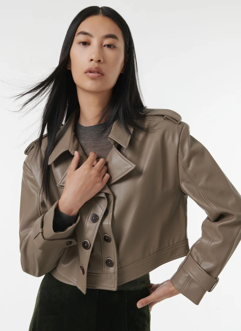 Leem  Faux Leather Cropped Biker Jacket for Women | Best Price UAE