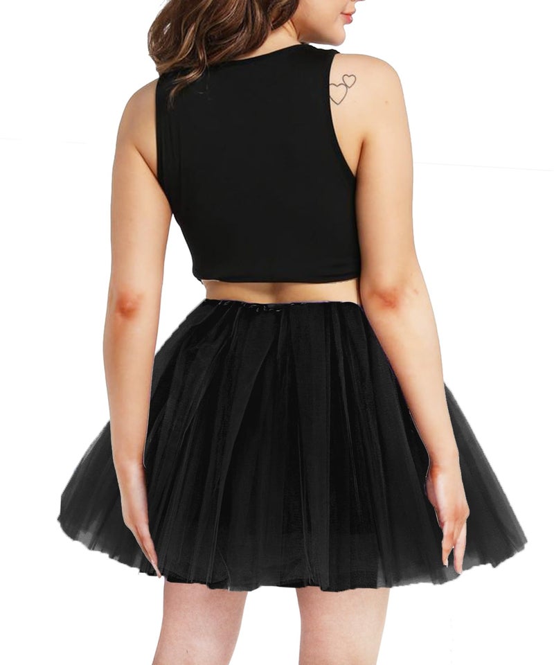 WINROLA Women's Black 4 Layered Tutu Skirt with Satin Lined Non-See-Through Dance Tutu for Teens, Adults & Halloween Costumes - Image 1