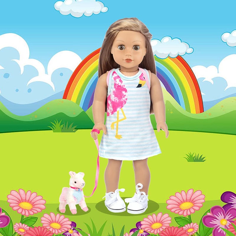 Ecore Fun 18 Inch Girl Doll Carrier Bag with Clothes and Accessories, Including Dress, White Cloth Shoes, Doll Backpack, Sunglasses, Toy Lamb - Image 5
