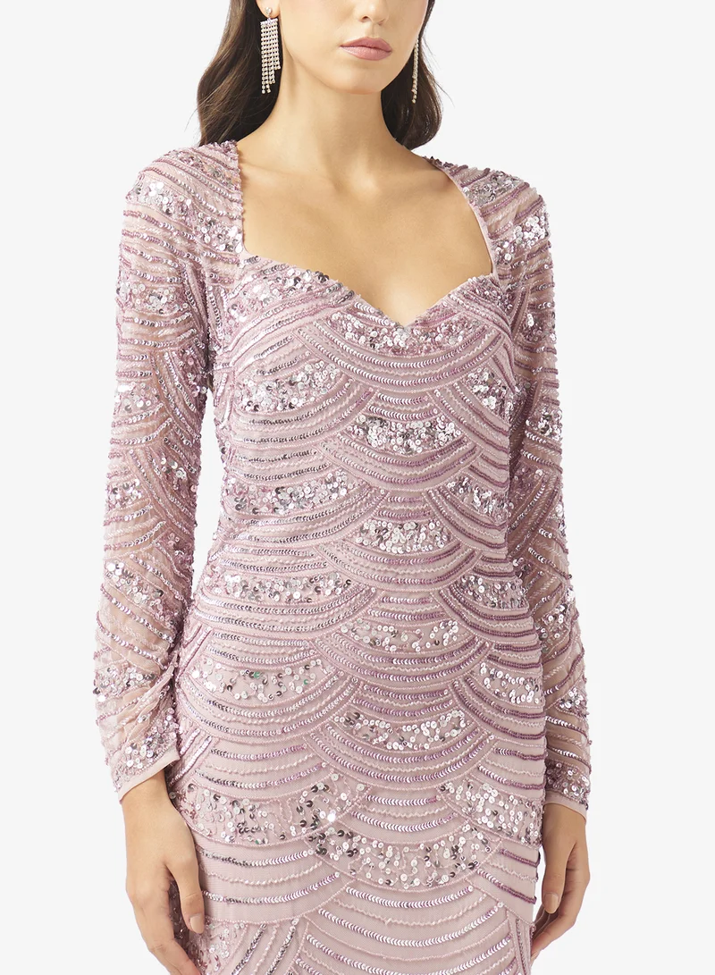 Namshi x Sweetheart Neckline Beaded Embellished Gown