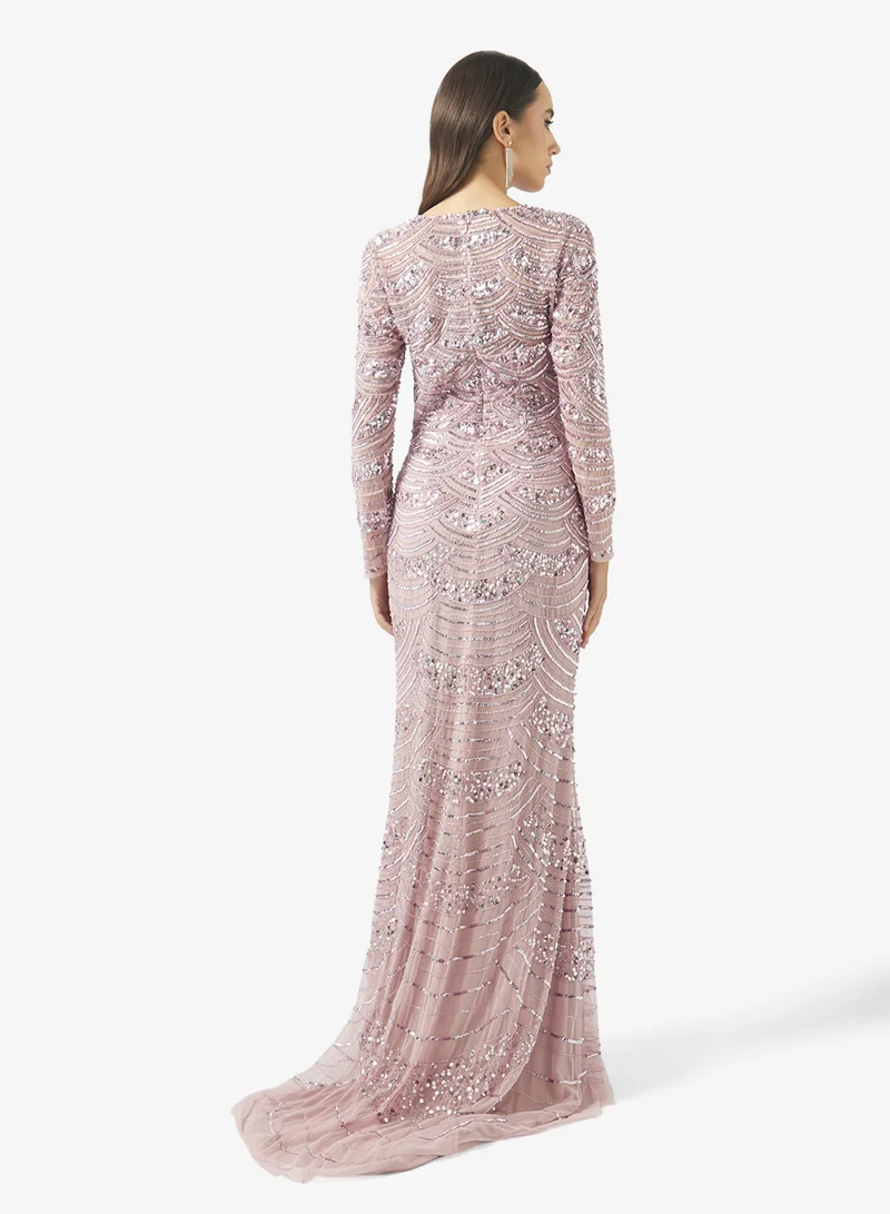 Namshi x Sweetheart Neckline Beaded Embellished Gown