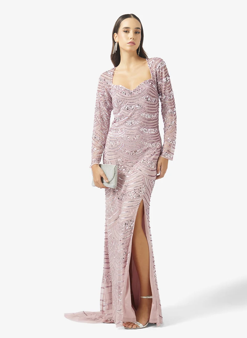 Namshi x Sweetheart Neckline Beaded Embellished Gown