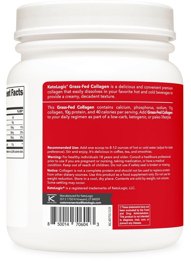Ketologic Grass Fed Collagen Hydrolysate Powder (Unflavored) (1 LB) - 41 Servings, 11 G Collagen Per Serving, 10 G Protein Per Serving - Grass-fed Collagen Peptides - Image 3