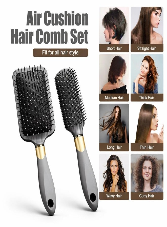 RNAZLIS 2 pcs Hair Brush for Women & Men Wide Paddle Detangling Brush Anti Static Wet Dry Styling Scalp Massage Frizz Control Thick & Long Hair Professional Salon Hair Tool (Grey Gold) - Image 2