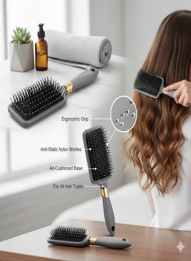 RNAZLIS 2 pcs Hair Brush for Women & Men Wide Paddle Detangling Brush Anti Static Wet Dry Styling Scalp Massage Frizz Control Thick & Long Hair Professional Salon Hair Tool (Grey Gold) - Image 4