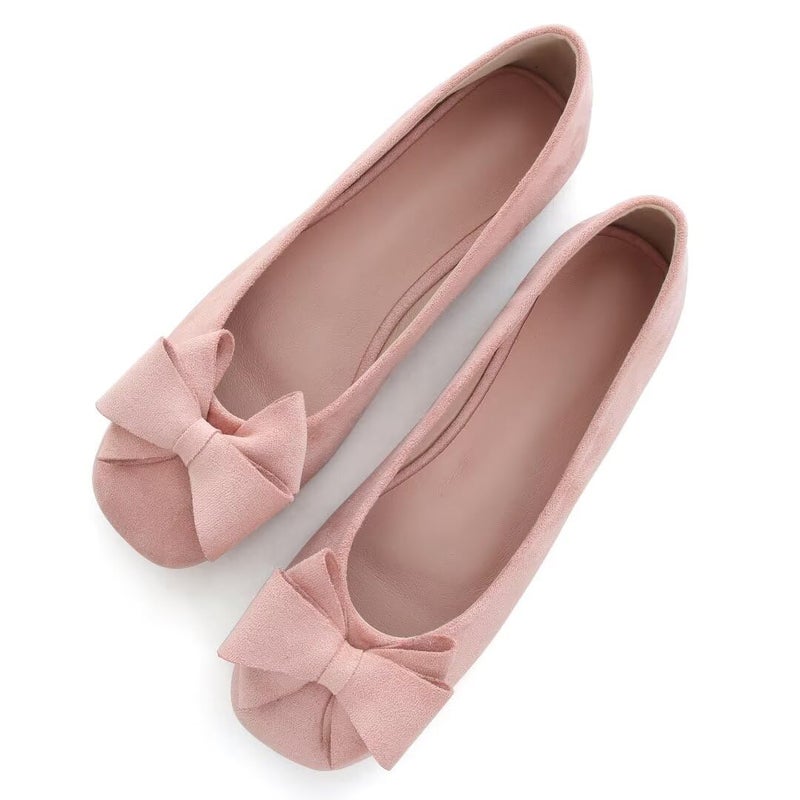Stunner Womens Casual Flats Square Toe Bowknot Ballet Flats Comfortable Slip On Dress Shoes Light Pink 4310