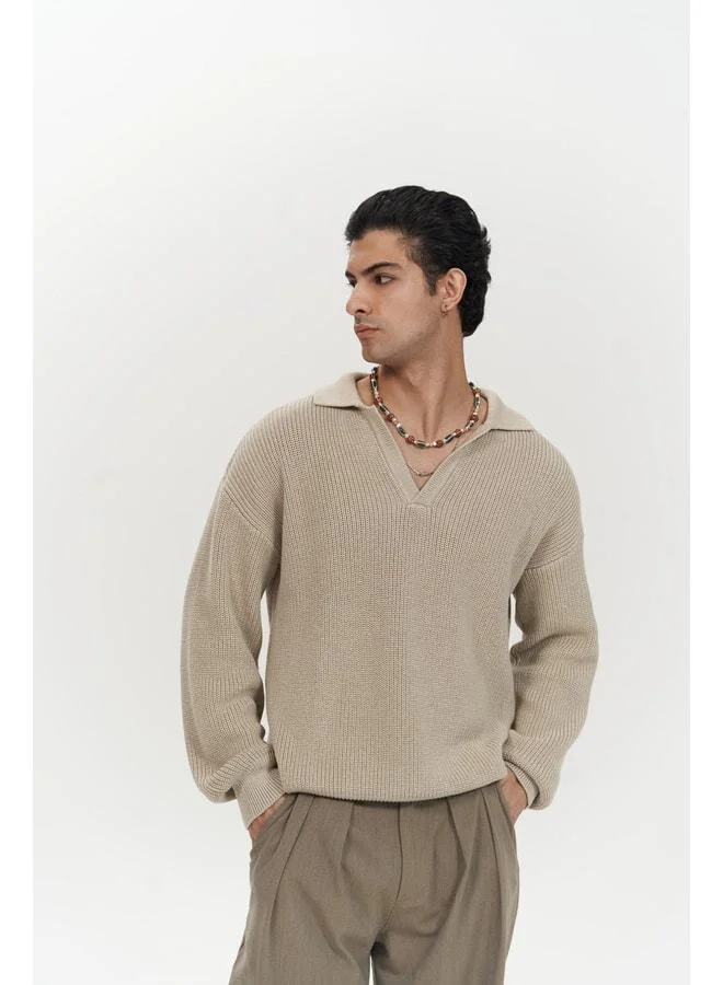 MAI STUDIOS CO. Magnus Polo Neck Beige Men's Knit Sweater