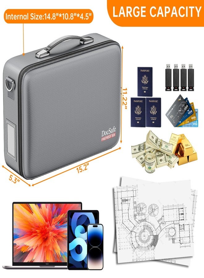 DocSafe Fireproof Document Box with Lock＆Shoulder Strap,Hard Case File Organizer with Accordion File Folder,Multi-Layer Portable Home Office Travel Safe Storage for Important Documents Laptop Gray - Image 5