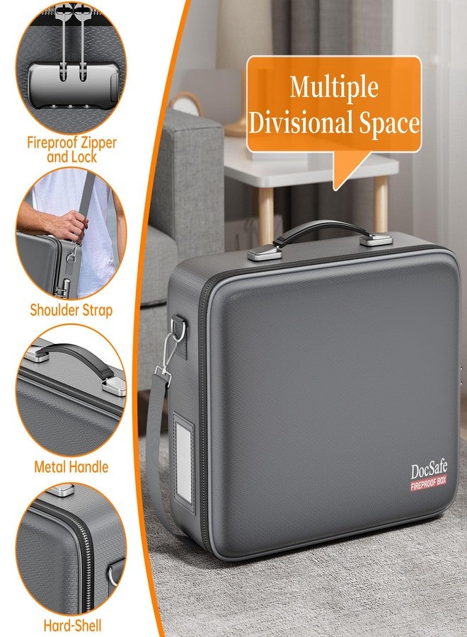 DocSafe Fireproof Document Box with Lock＆Shoulder Strap,Hard Case File Organizer with Accordion File Folder,Multi-Layer Portable Home Office Travel Safe Storage for Important Documents Laptop Gray - Image 4