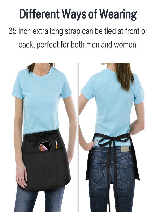 uniformer Server Aprons With 3 Pockets - Waist Apron, Waitress Apron For Women And Man, Water Resistant With Long Waist Strap Reinforced Seams, Half Apron (12 Pack of Black) - Image 5