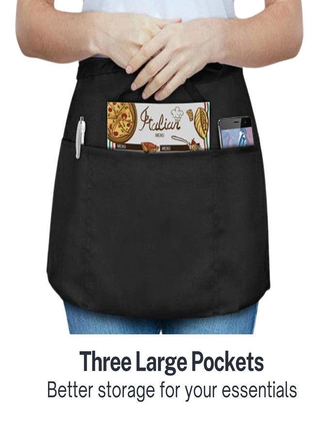 uniformer Server Aprons With 3 Pockets - Waist Apron, Waitress Apron For Women And Man, Water Resistant With Long Waist Strap Reinforced Seams, Half Apron (12 Pack of Black) - Image 4
