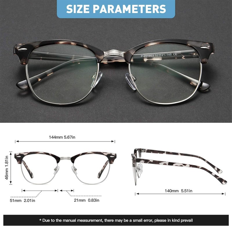 AOMASTE Store Blue Light Blocking Glasses Vintage Half Frame UV Clear Lens Anti Eyestrain Computer Gaming Glasses for Women Men (E-matte Black Silver+-leopard Silver) - Image 3