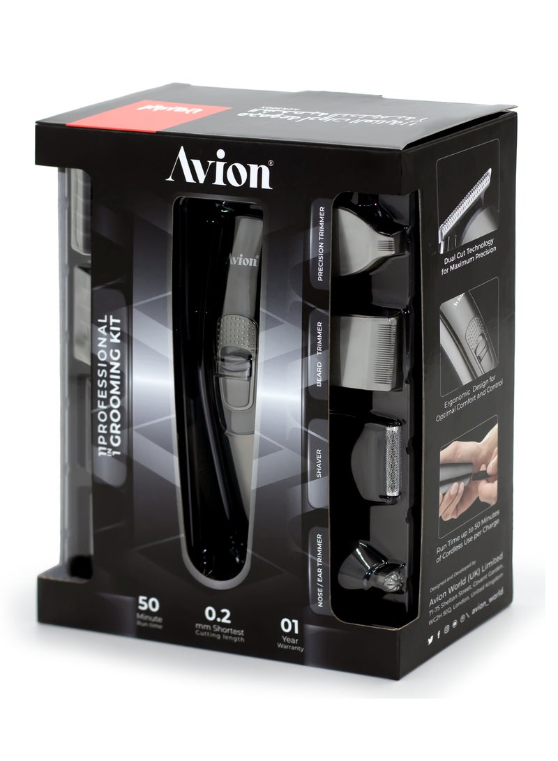 Avion 11 In 1 Professional Grooming Kit | Beard Hair & Body With 11 Attachments | Including Nose Trimmer | Self-Sharpening Metal Blades | 0.2 Mm Shortest Cutting Length | 50 Min - Image 4