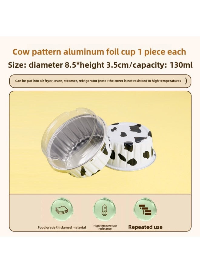 Tin Foil Aluminum Foil Bowl Pudding Cup Box For Air Fryer Steamer Repeated Use Cake Baking Mold Holder For Oven-Specifications:Y130 Cow Pattern (1)-Color:Without Cover - Image 1