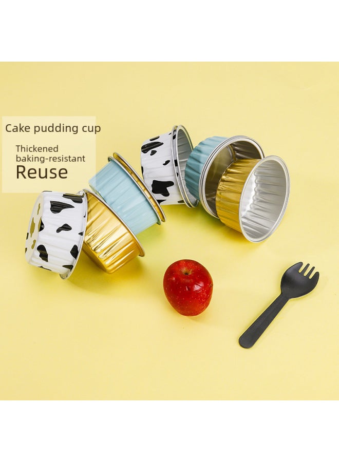 Tin Foil Aluminum Foil Bowl Pudding Cup Box For Air Fryer Steamer Repeated Use Cake Baking Mold Holder For Oven-Specifications:Y130 Cow Pattern (1)-Color:Without Cover - Image 2