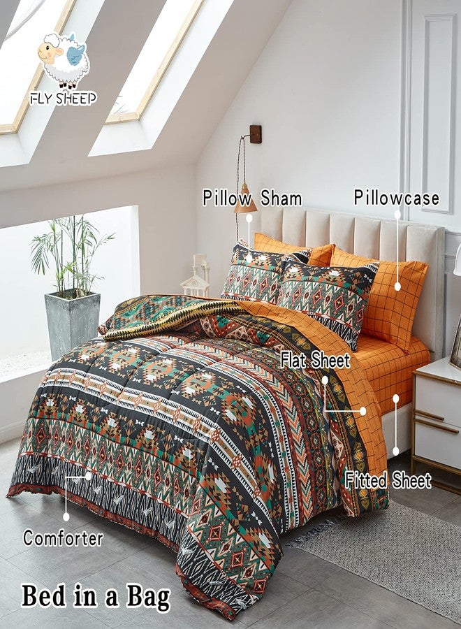 Flysheep Boho Bed in a Bag 6 Pieces Twin for Kids, Southwestern Bohemian Tribal Striped Printed, Reversible Bed Comforter Set (1 Comforter, 1 Flat Sheet, 1 Fitted Sheet, 2 Pillow Shams, 1 Pillowcase) - Image 2