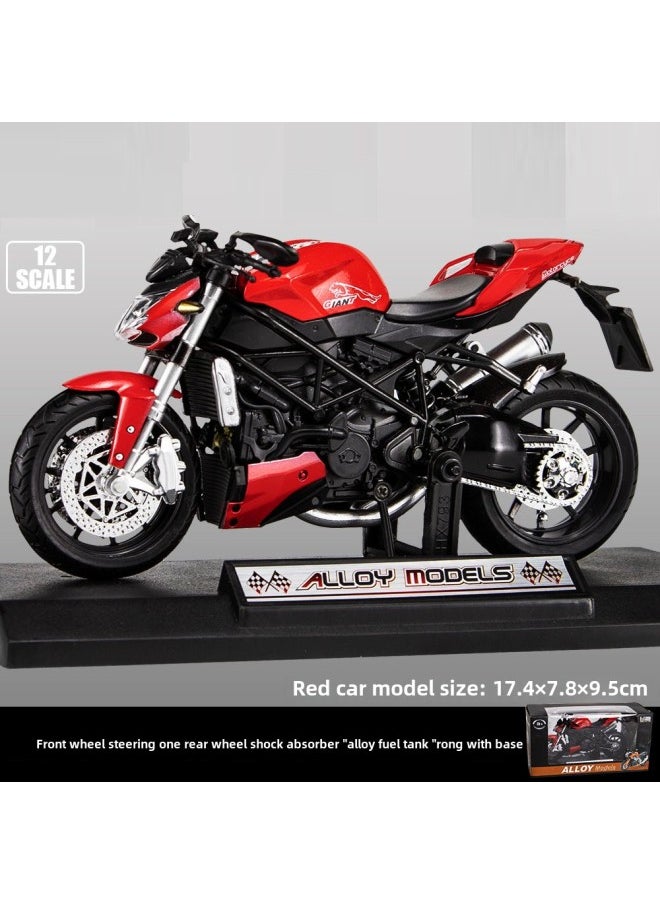 Generic Simulation Alloy Motorcycle Model Locomotive Toy Car Desktop Baking Cake Ornaments Hobby Collection Gift-Color:Large HX793 Red Motorcycle Model 1:12 Window Box Base  - Image 1