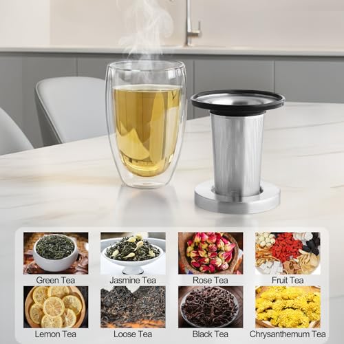 SADOMAIN Glass Tea Cup with Infuser and Lid, Tea Infuser Mug in 12 OZ/350ML, Heat-Proof Double Wall Glass Tea Cup, 100% Plastic-Free Tea Mug with Lid and Strainer, Keeps Drinks Hot/Cold Longer Time - Image 5