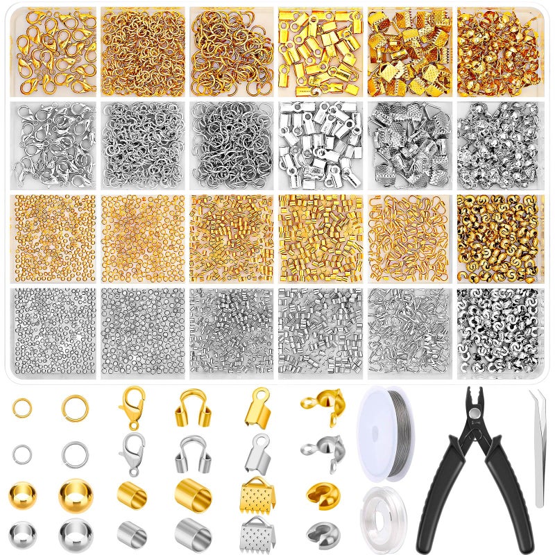 Thrilez 2384Pcs Crimp Beads Supplies for Jewelry Making, Including Crimp Bead Covers, Crimp Tubes, Bracelet Clasps and Closures, Crimp Ends, Jump Rings, Crimping Pliers and Beading Wire for Bracelets Making - Image 1