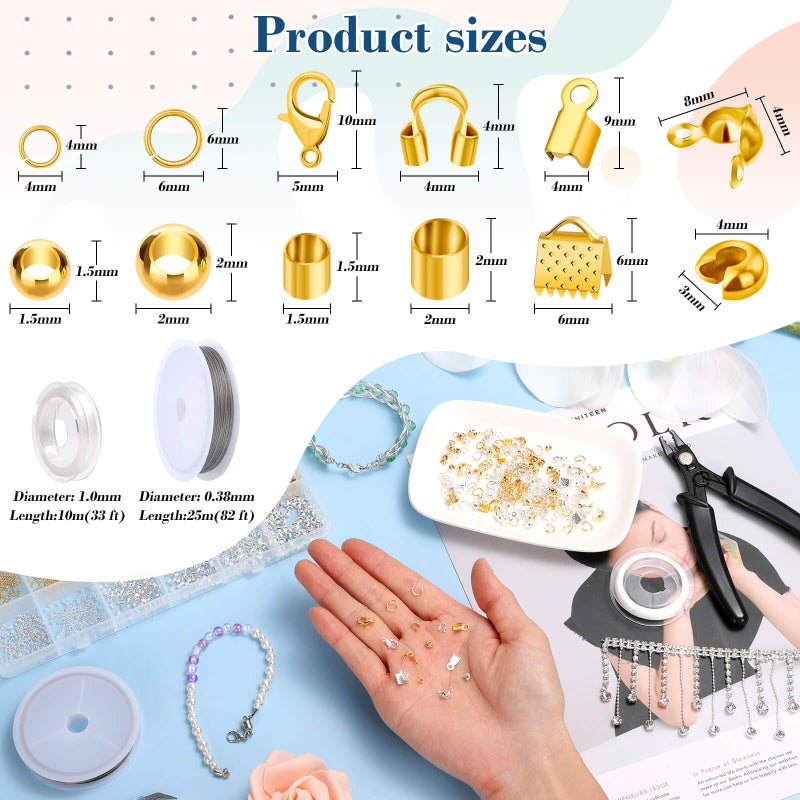 Thrilez 2384Pcs Crimp Beads Supplies for Jewelry Making, Including Crimp Bead Covers, Crimp Tubes, Bracelet Clasps and Closures, Crimp Ends, Jump Rings, Crimping Pliers and Beading Wire for Bracelets Making - Image 3