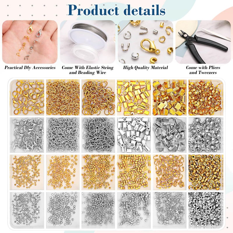 Thrilez 2384Pcs Crimp Beads Supplies for Jewelry Making, Including Crimp Bead Covers, Crimp Tubes, Bracelet Clasps and Closures, Crimp Ends, Jump Rings, Crimping Pliers and Beading Wire for Bracelets Making - Image 4