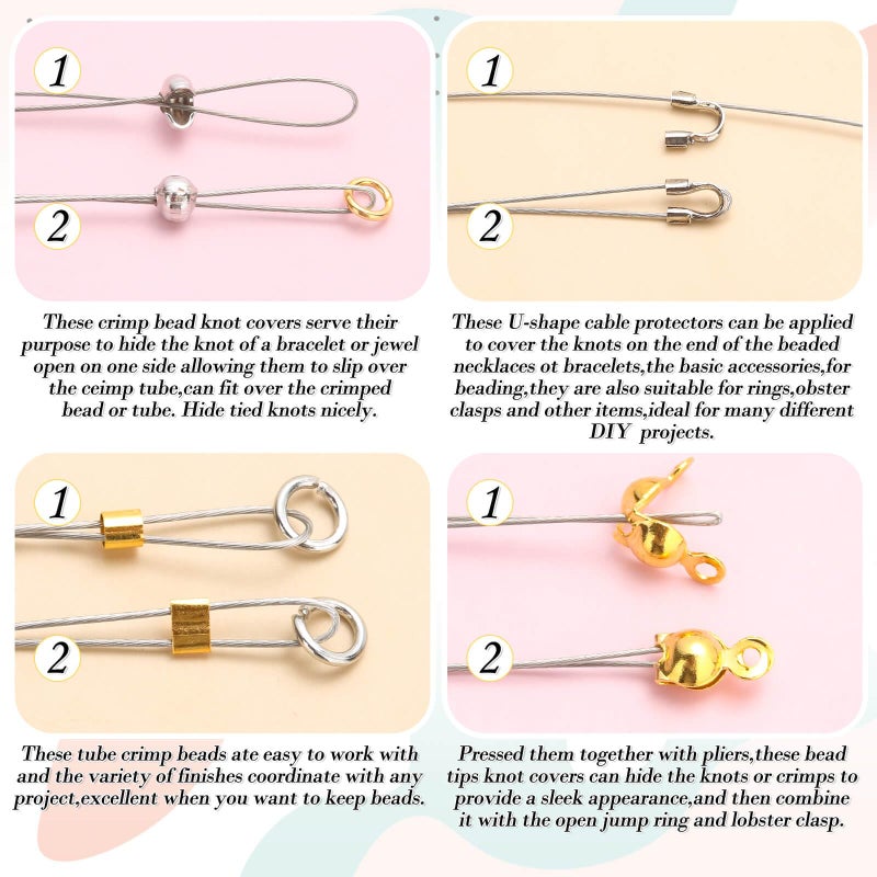 Thrilez 2384Pcs Crimp Beads Supplies for Jewelry Making, Including Crimp Bead Covers, Crimp Tubes, Bracelet Clasps and Closures, Crimp Ends, Jump Rings, Crimping Pliers and Beading Wire for Bracelets Making - Image 5