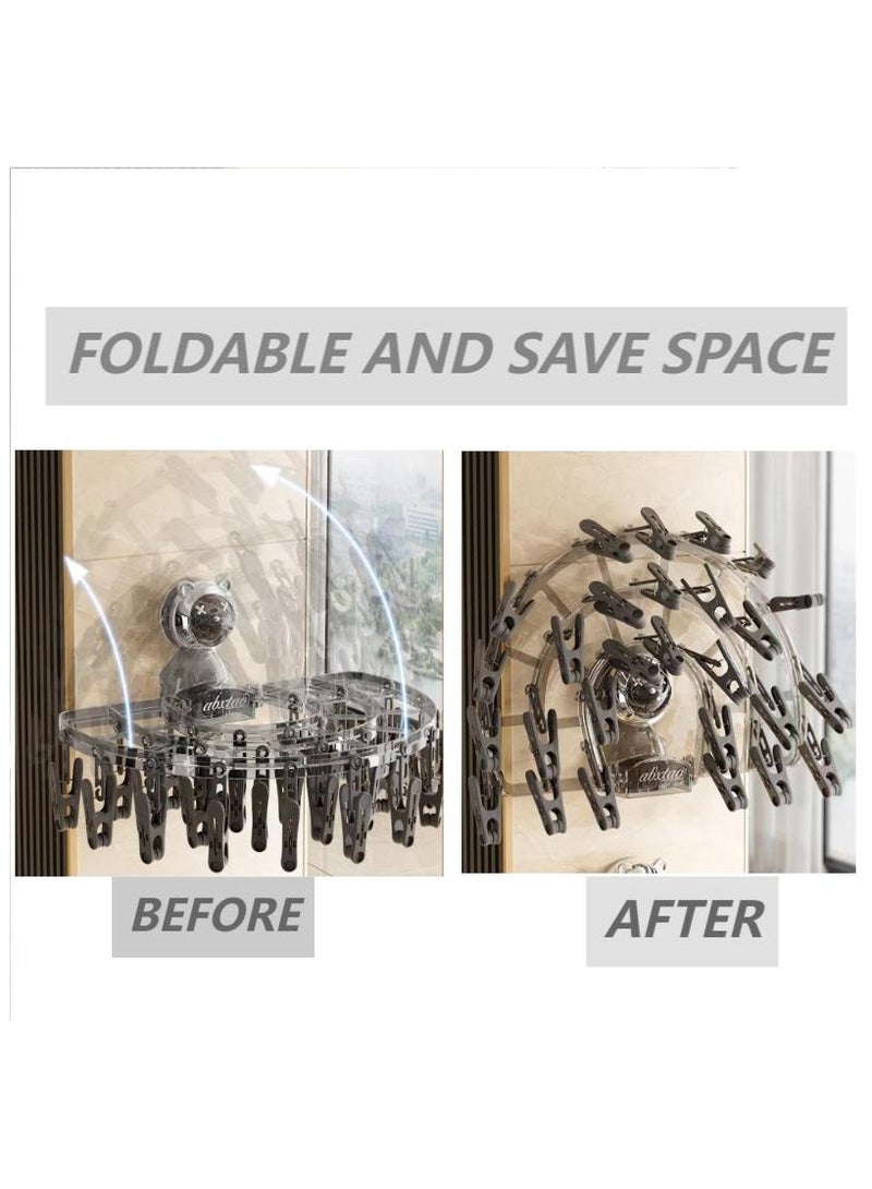 BenQuand Wall-Mounted Foldable Suction  Clothes Drying Rack - Space-Saving, No Drilling, 27 Clips for Underwear/Socks/Clothes - Image 2