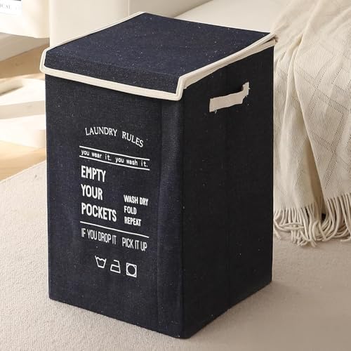 HOKIPO Foldable Laundry Basket for Clothes with Lid, Navy Blue (AR-5318-NBL) - Image 1