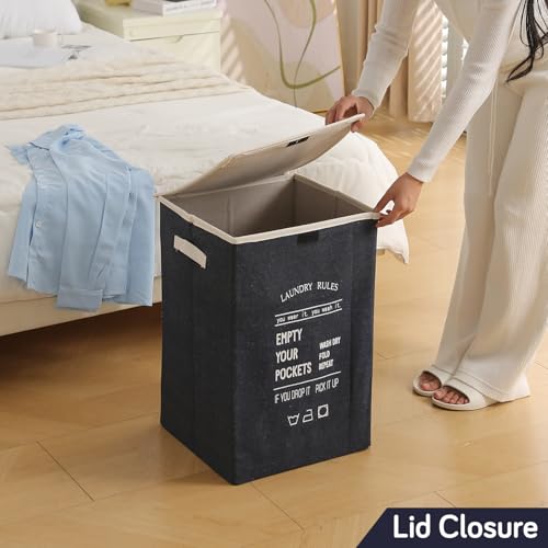 HOKIPO Foldable Laundry Basket for Clothes with Lid, Navy Blue (AR-5318-NBL) - Image 3