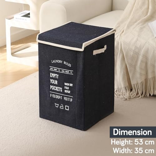 HOKIPO Foldable Laundry Basket for Clothes with Lid, Navy Blue (AR-5318-NBL) - Image 4
