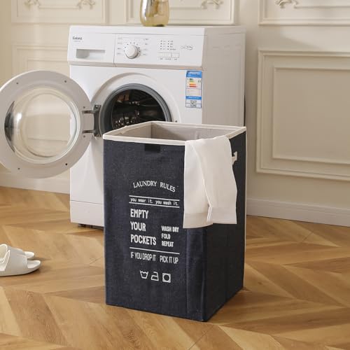 HOKIPO Foldable Laundry Basket for Clothes with Lid, Navy Blue (AR-5318-NBL) - Image 5