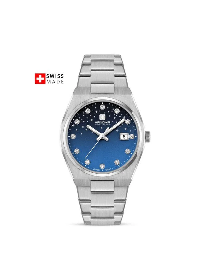 Lancy Blue Dial Silver Stainless Steel Bracelet Analog Watch for Women 36mm