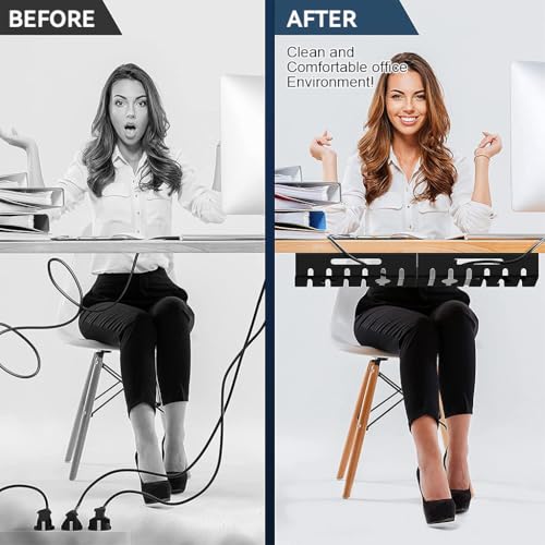 OFIFO® Under Desk Cable Management Tray (1 Pcs), Organizer for Office and Home Power Outlets, Extension Cords and Charging Cables, Multi-Slot Design, Contains 10 Cable Ties, 40x10.5 x 8 cm - Image 3