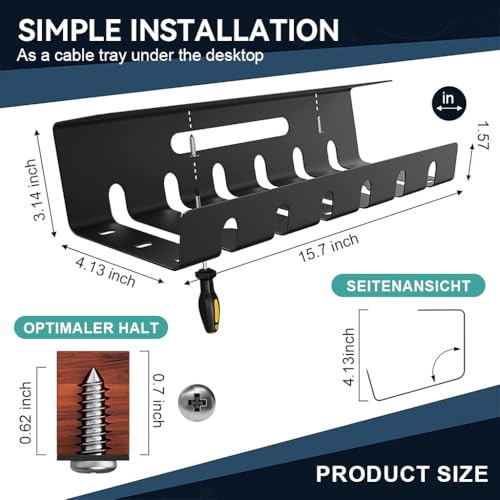 OFIFO® Under Desk Cable Management Tray (1 Pcs), Organizer for Office and Home Power Outlets, Extension Cords and Charging Cables, Multi-Slot Design, Contains 10 Cable Ties, 40x10.5 x 8 cm - Image 2